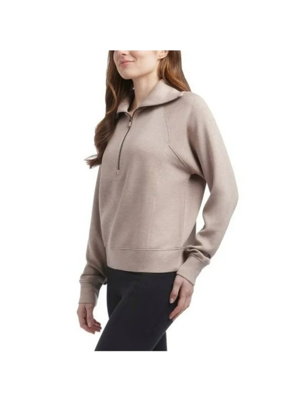 NWT Danskin Women's M Luxe Half Zip Pullover Sweatshirt Chai Heather  C1064 - Picture 2 of 12